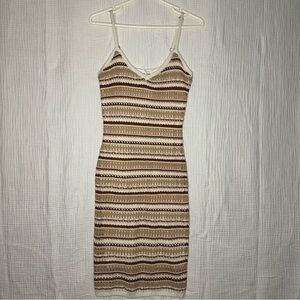 OLIVE + OAK Striped Crochet Midi Dress Boho Brown Pink Spaghetti Strap Size M